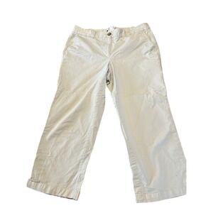 Lands End Fit 2 Chino Crop Pants Womens Size 10 Khaki Tan Wide Leg Trousers